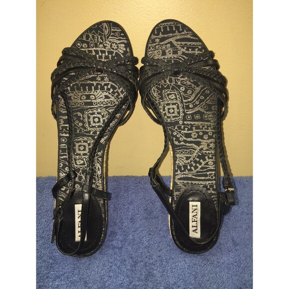 Alfani "Wakefield" Open Toe Sandals Wedge Heel black & gold Women size 7 - Picture 2 of 5